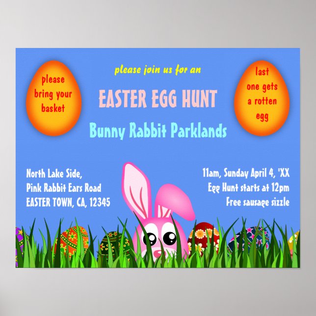 Cute Påskhare & Eggs i Poster av grass Egg Hunt (Framsidan)
