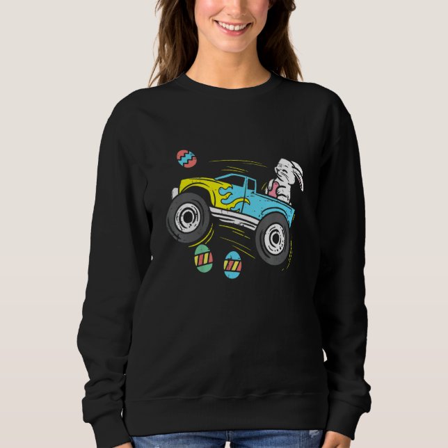 Cute Påskhare Eggs Riding Monster Lastbil Lycklig T Shirt (Framsida)