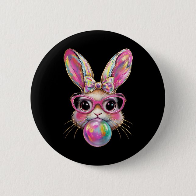Cute Påskhare Gles Blowing Bubble Bunny Coquet Knapp (Framsida)