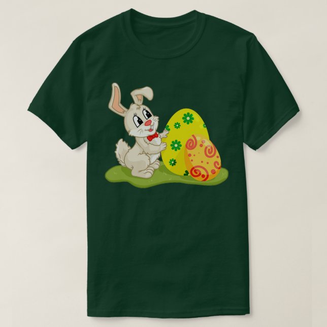 Cute Påskhare Gömmer att Färgad ägg ska lagras T Shirt (Design framsida)