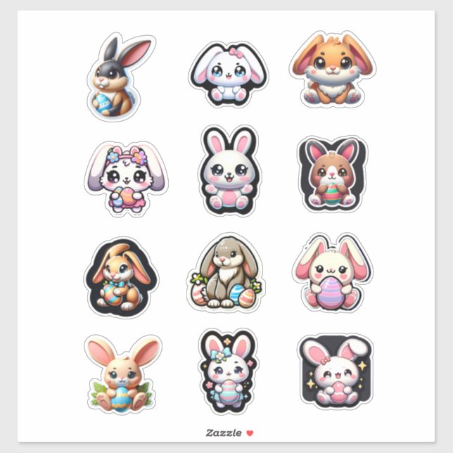 Cute Påskhare Kawaii Klistermärken (Ark)