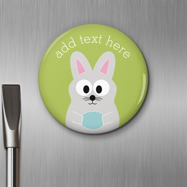 Cute Påskhare med ägg och eget namn Magnet (Personalized Fridge Magnet - Party Favor - Easter)