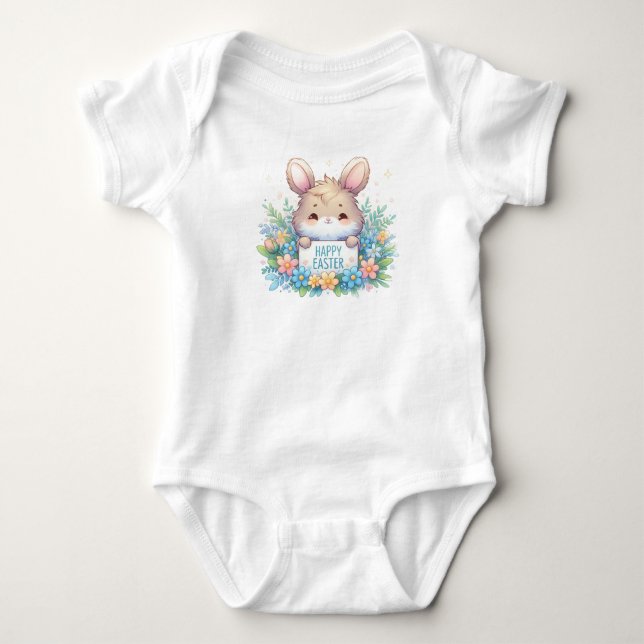 Cute Påskhare med blommor T Shirt (Framsida)
