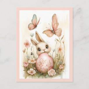 Cute Påskhare med Butterflies & Flowers Helg Vykort