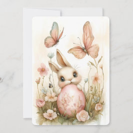 Cute Påskhare med Butterflies & Flowers Julkort