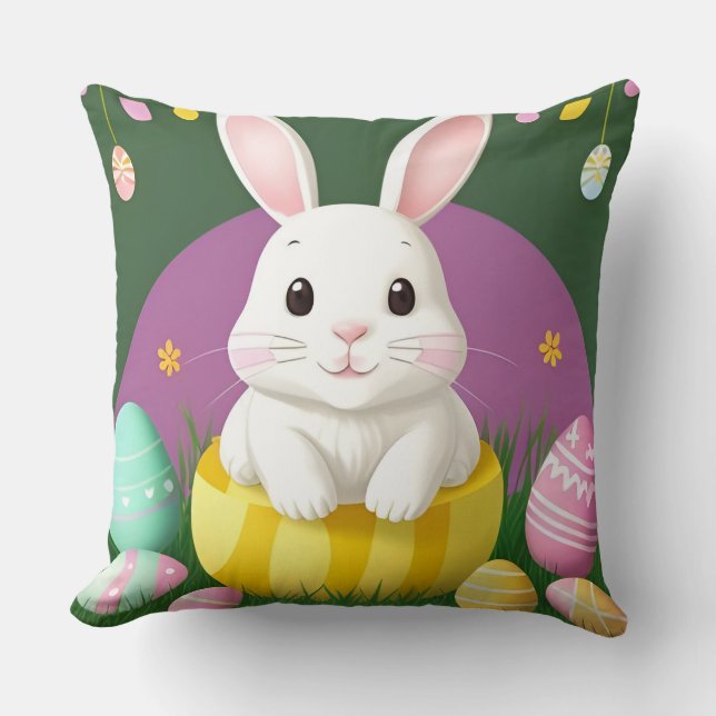 Cute-Påskhare med dekorativa ägg Kudde (Framsida)