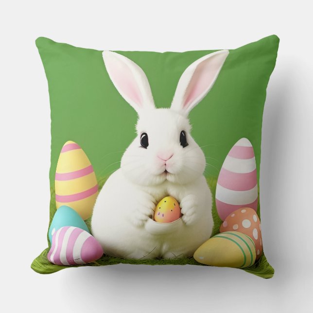 Cute-Påskhare med dekorativa ägg Kudde (Framsida)