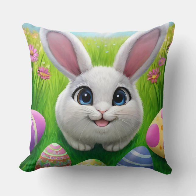 Cute-Påskhare med dekorativa ägg Kudde (Framsida)