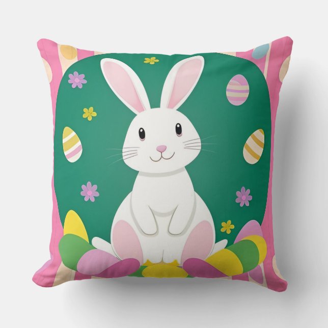Cute-Påskhare med dekorativa ägg Kudde (Framsida)