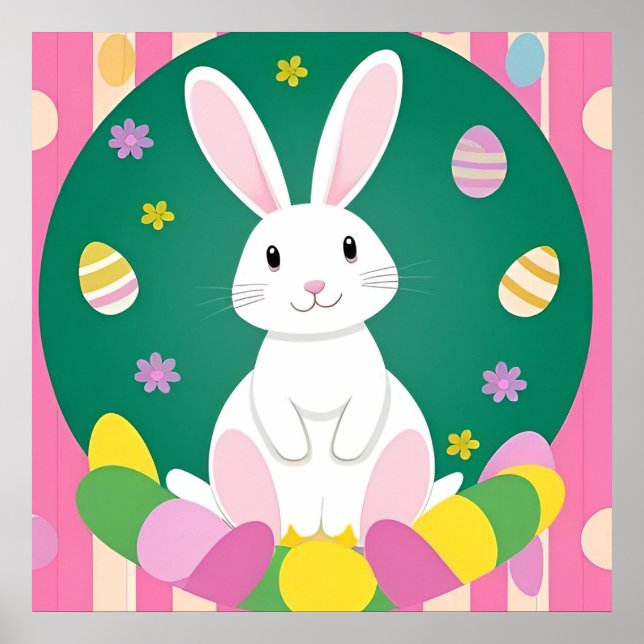Cute-Påskhare med dekorativa ägg Poster (Framsidan)