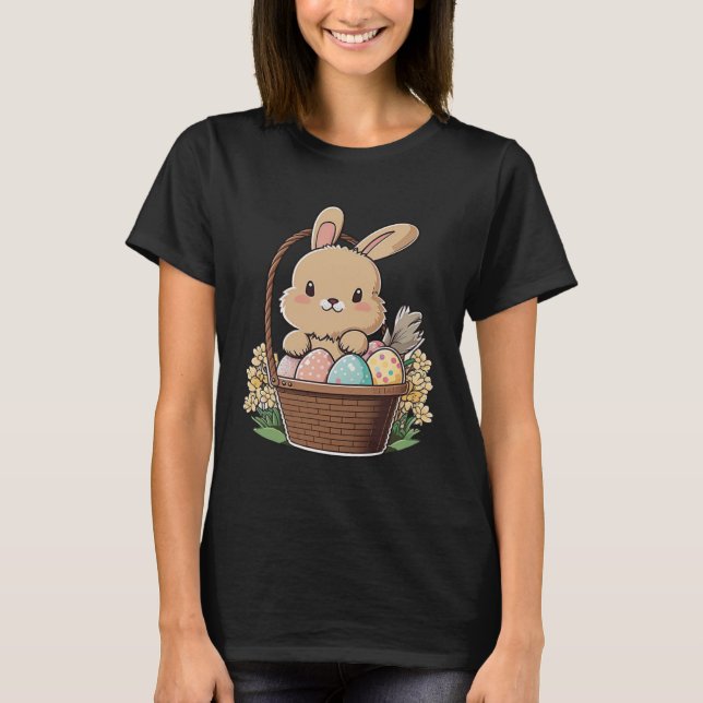 Cute Påskhare med målade Påskägg T Shirt (Framsida)