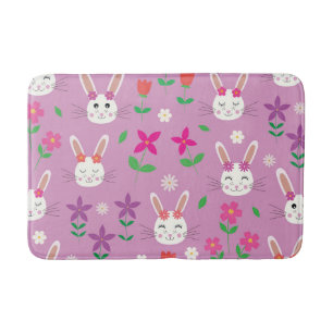 Cute Påskhare med röd rosa lila blommor Badrumsmatta