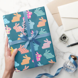 Cute Påskhare Mönster Blue Presentpapper