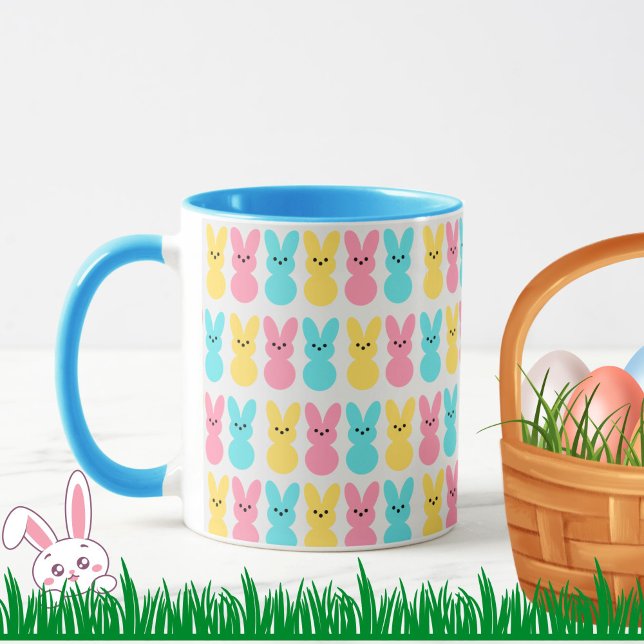 Cute Påskhare Mönster Färgfläckig Roligt Mugg (A cute, colorful Easter Bunny pattern mug to brighten your day! Choice of handle/inside colors.)