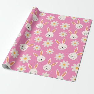 Cute Påskhare Mönster med blommor på Rosa Presentpapper