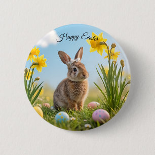 Cute Påskhare och Daffodil Knapp