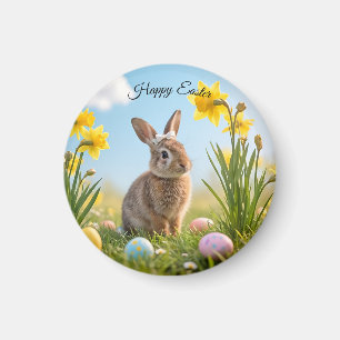 Cute Påskhare och Daffodil Magnet