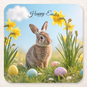 Cute Påskhare och Daffodil Underlägg Papper Kvadrat