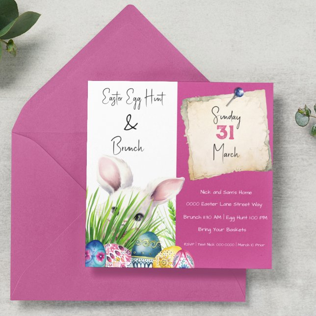 Cute Påskhare och dekorativa Påskägg Inbjudningar (Cute Easter bunny with decorative easter Eggs on Easter Brunch | Egg Hunt customizable invitation. )