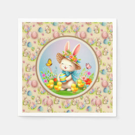 Cute Påskhare och Lycklig Vår blommor Helgdag Pappersservett