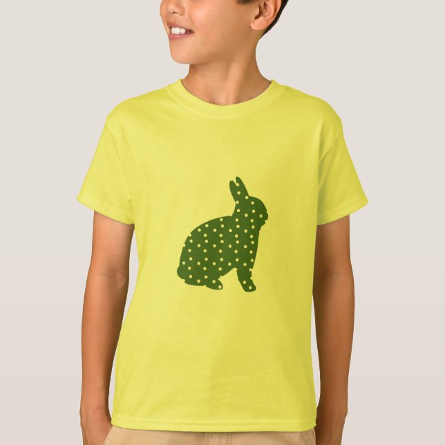 Cute Påskhare oliv grönt med vita prickar Tee Shirt (Framsida)