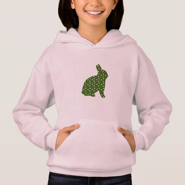 Cute Påskhare oliv grönt med vita prickar Tee Shirt (Framsida)