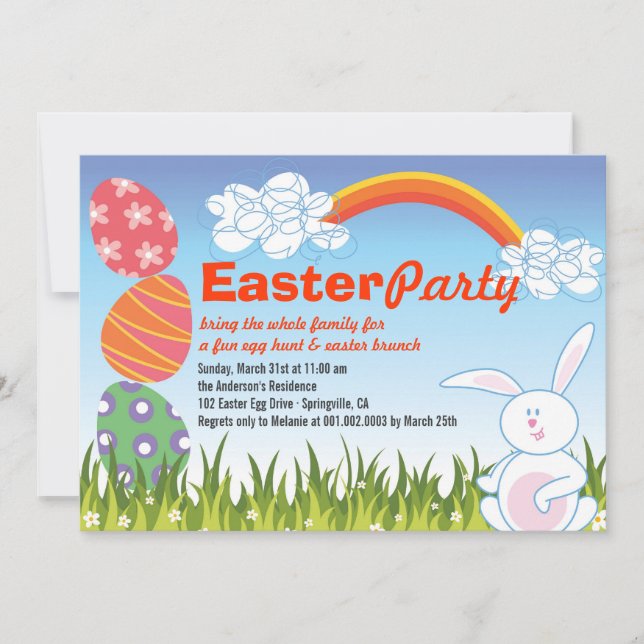 Cute Påskhare Rabbit Roligt Egg Hunt Party Inbjuda Inbjudningar (Framsida)