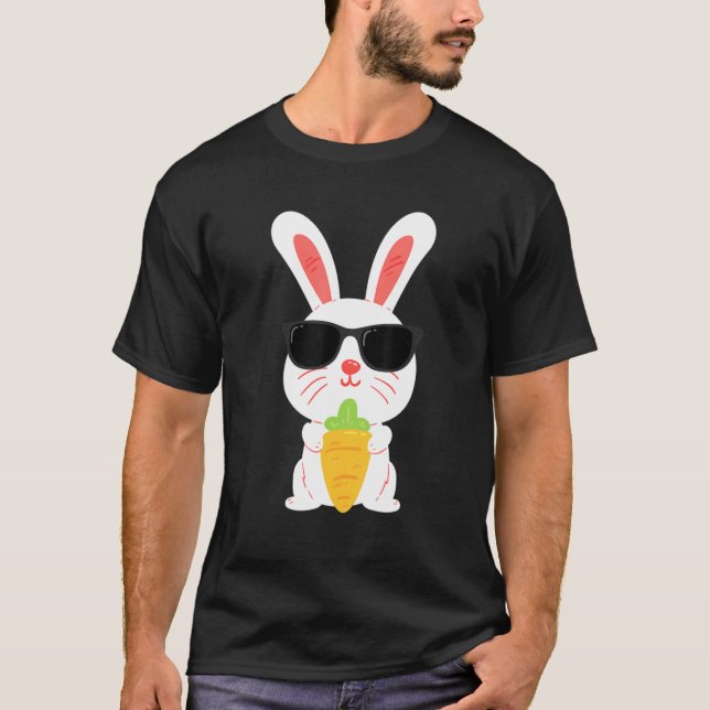 Cute Påskhare Rabbit Sunglasses Carrots Påsk T Shirt (Framsida)