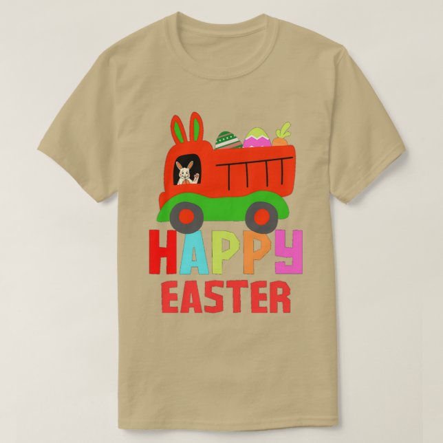 Cute Påskhare Riding Monster Lastbil Cute Påsk T Shirt (Design framsida)