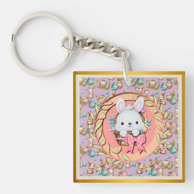 Cute Påskhare Sitta i Basket (Framsidan)