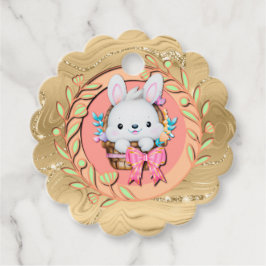 Cute Påskhare Sitta i Basket Gåvor Etiketter