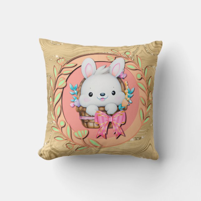 Cute Påskhare Sitta i Basket Kudde (Framsida)