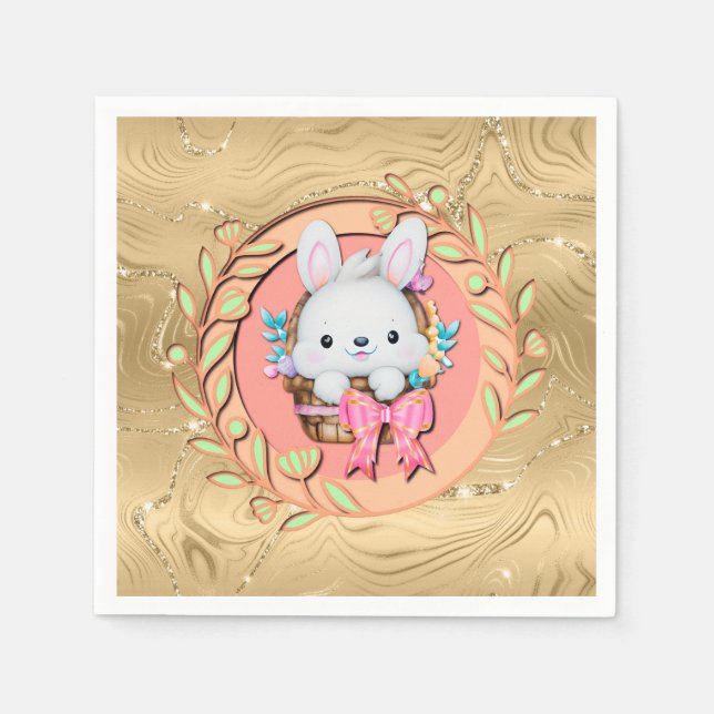 Cute Påskhare Sitta i Basket Pappersservett (Framsidan)