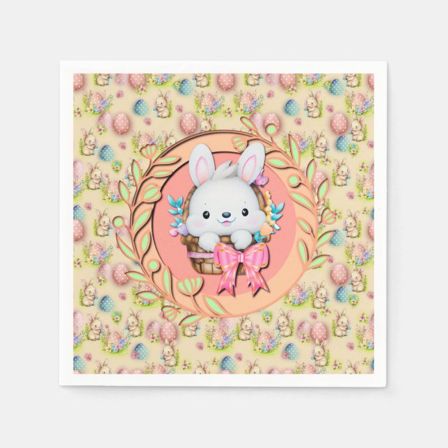 Cute Påskhare Sitta i Basket Pappersservett (Framsidan)