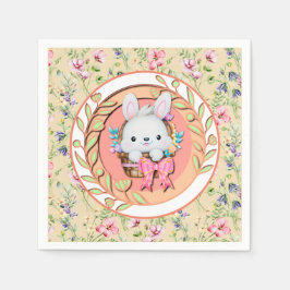 Cute Påskhare Sitta i Basket Pappersservett