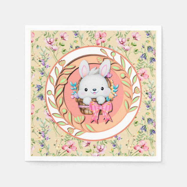 Cute Påskhare Sitta i Basket Pappersservett (Framsidan)