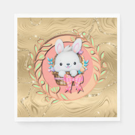 Cute Påskhare Sitta i Basket Pappersservett