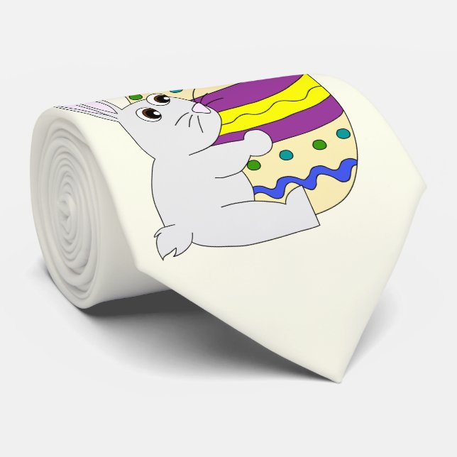 Cute påskhare som håller målat ägg slips (Rullad)