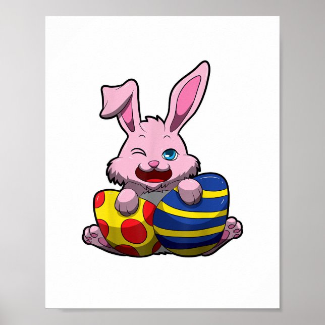 Cute Påskhare with Färgad Eggs - Glad påsk Poster (Framsidan)