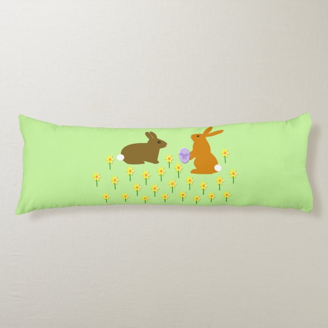Cute Påskhares and Daffodils Anpassningsbar Body P Kroppskudde (Framsidan)