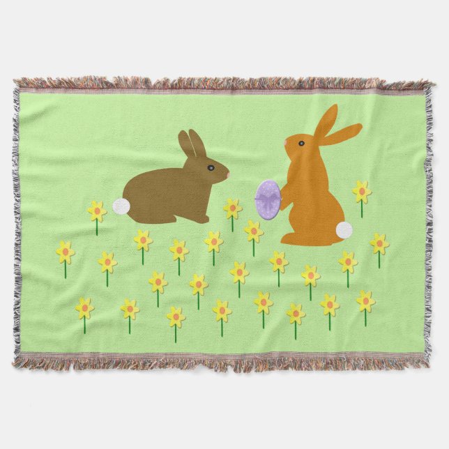 Cute Påskhares and Daffodils Filt (Framsidan)