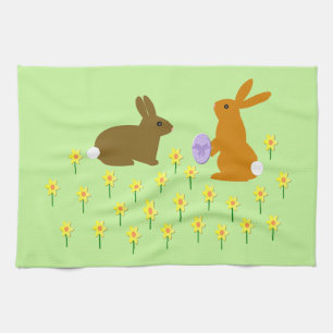 Cute Påskhares and Daffodils Kitchen Towel Kökshandduk