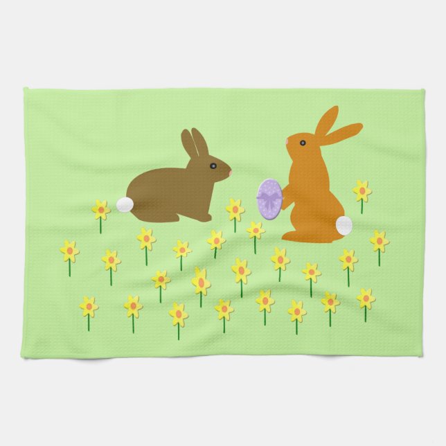 Cute Påskhares and Daffodils Kitchen Towel Kökshandduk (Horisontell)