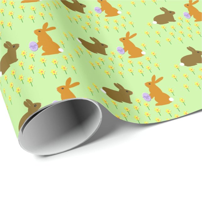 Cute Påskhares and Daffodils Patterns Presentpapper (Rullad Hörn)