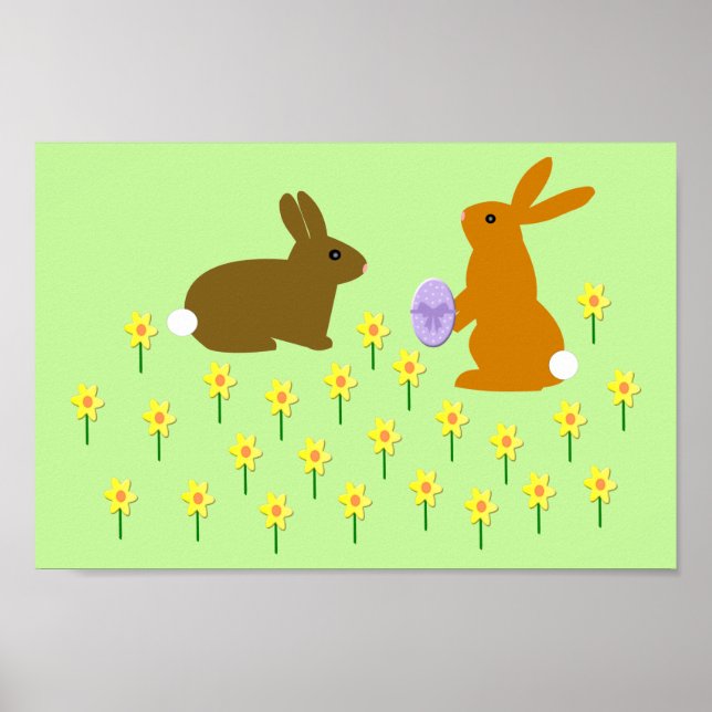 Cute Påskhares and Daffodils Poster (Framsidan)