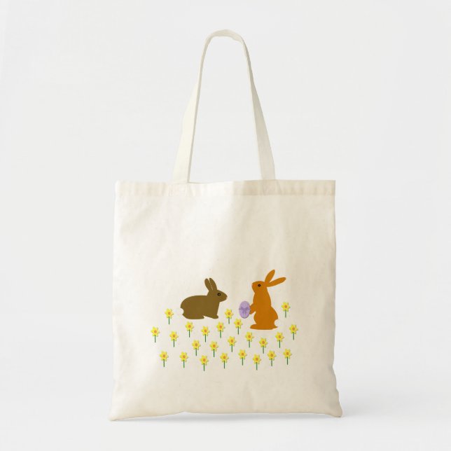 Cute Påskhares and Daffodils Tote Bag Tygkasse (Framsidan)