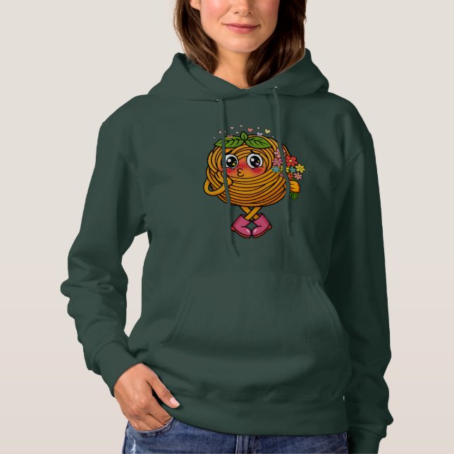 Cute Pasta Polo Character Holding Flowers T-Shirt (Framsida)