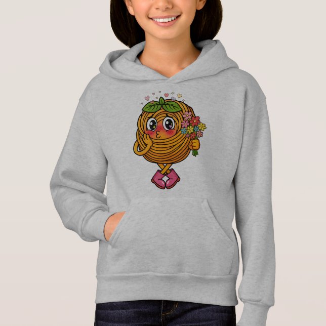 Cute Pasta Polo Character Holding Flowers T-Shirt (Framsida)