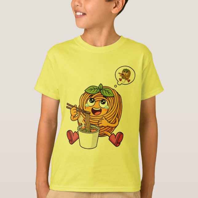 Cute Pasta Polo Eating Noodles T-Shirt (Framsida)
