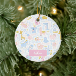 Cute Pastel Animal Monogrammed Girl Rosa jul Julgransprydnad Keramik